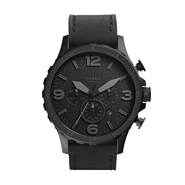 Fossil Nate uhr für Herren, Quarzwerk Chronograph mit Edelstahl- oder Lederarmband, Schwarz, 50 im Sale